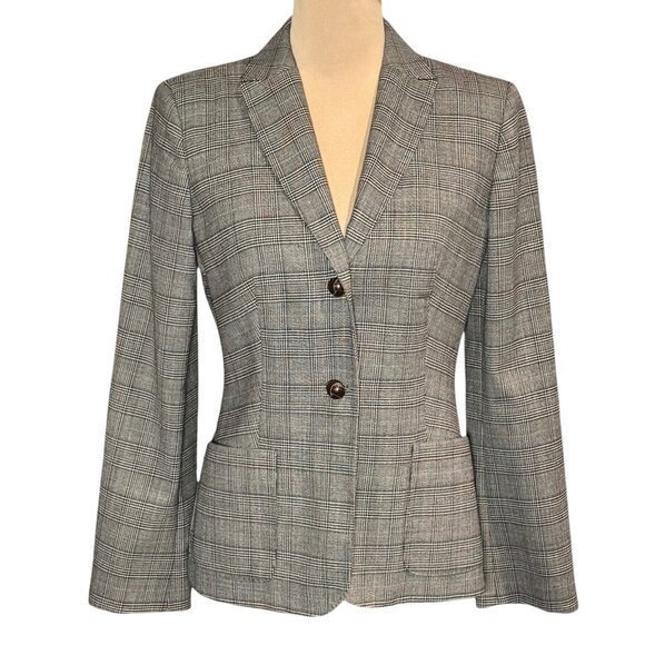Piazza Sempione Plaid Blazer SZ.8 Brown Wool Suede Elbow Patches Academia Career - Picture 2 of 11